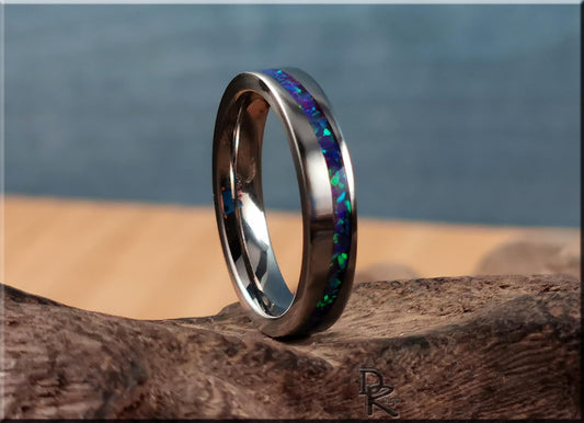 Titanium Wave 4mm Channel Ring w/Amethyst Opal inlay - metal ring
