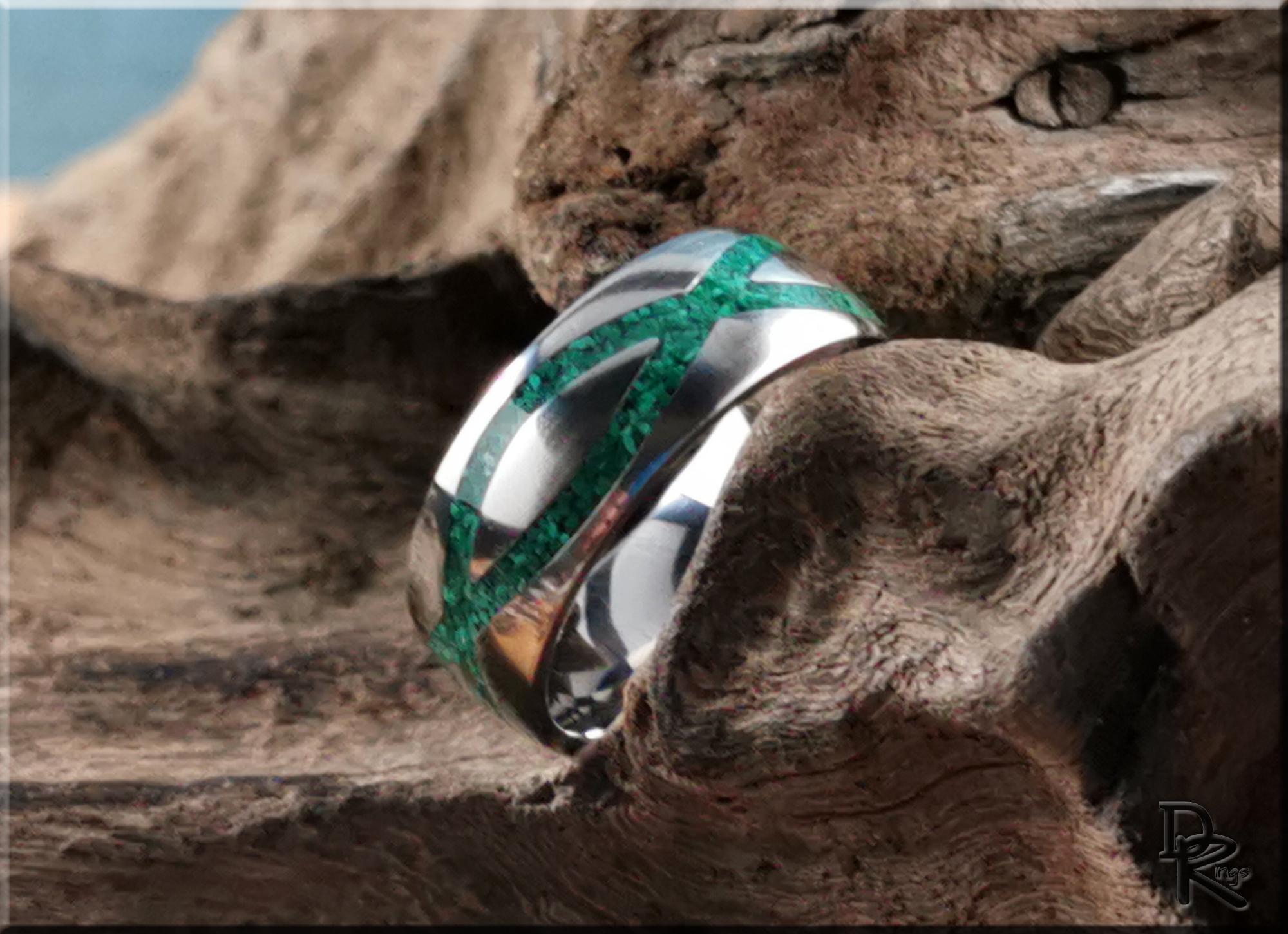 The 'Titanium Infinity' Ring w/Malachite inlay - metal ring