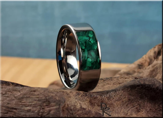 The 'Titanium Pocket' Ring w/Malachite inlay - metal ring