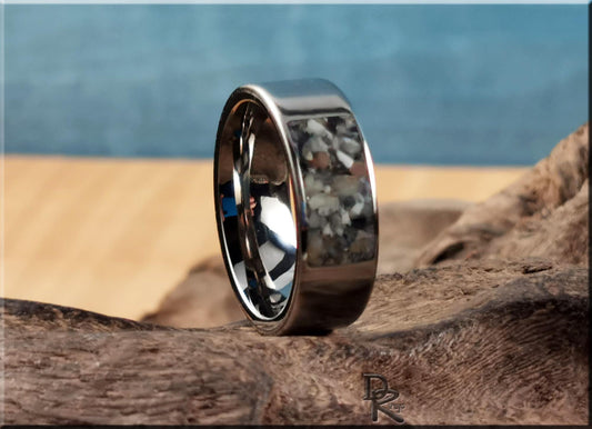 The 'Titanium Pocket' Ring w/Picture Jasper inlay - metal ring