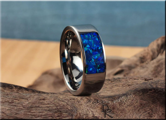 The 'Titanium Pocket' Ring w/Opal inlay - metal ring