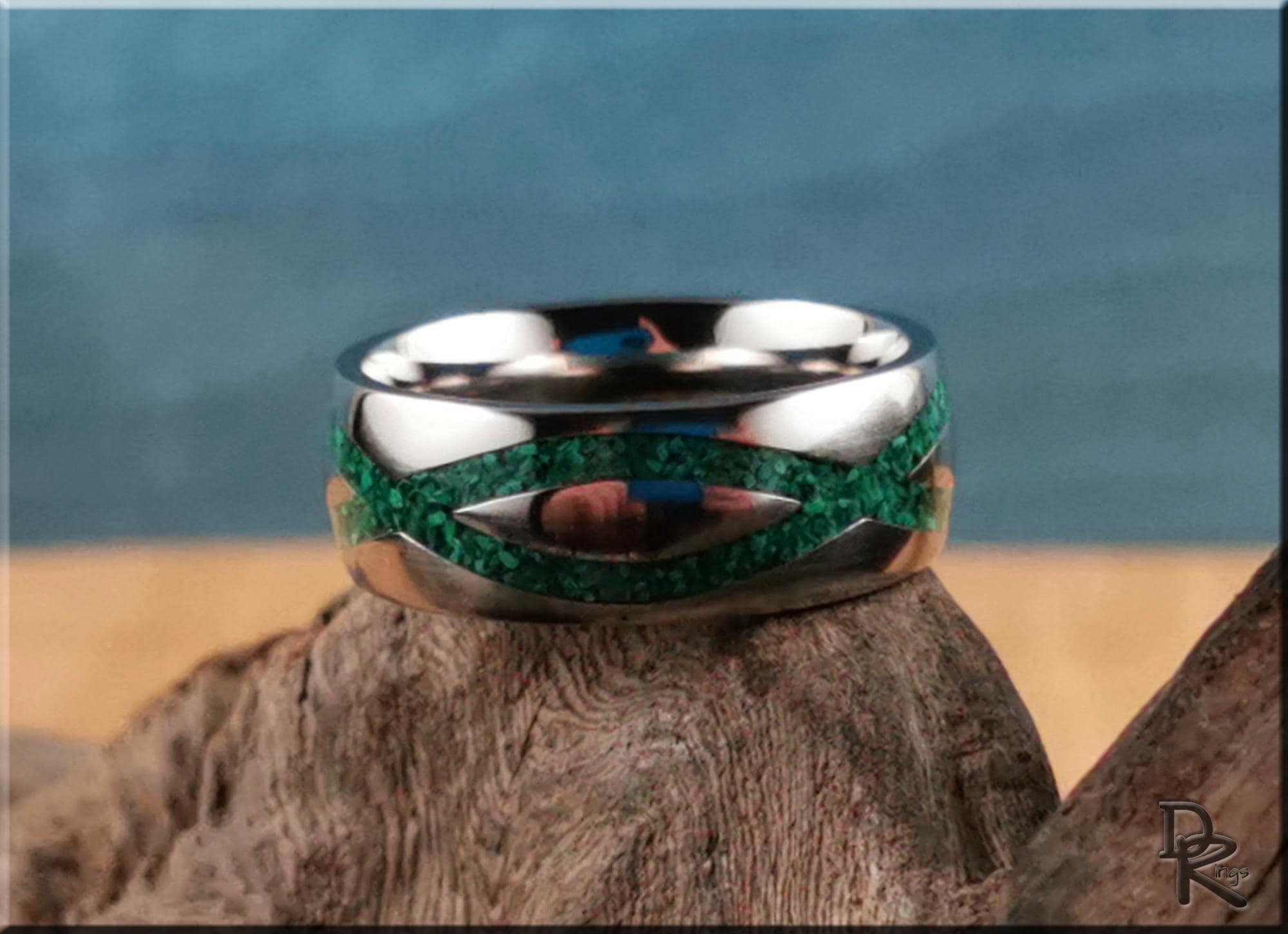 The 'Titanium Infinity' Ring w/Malachite inlay - metal ring