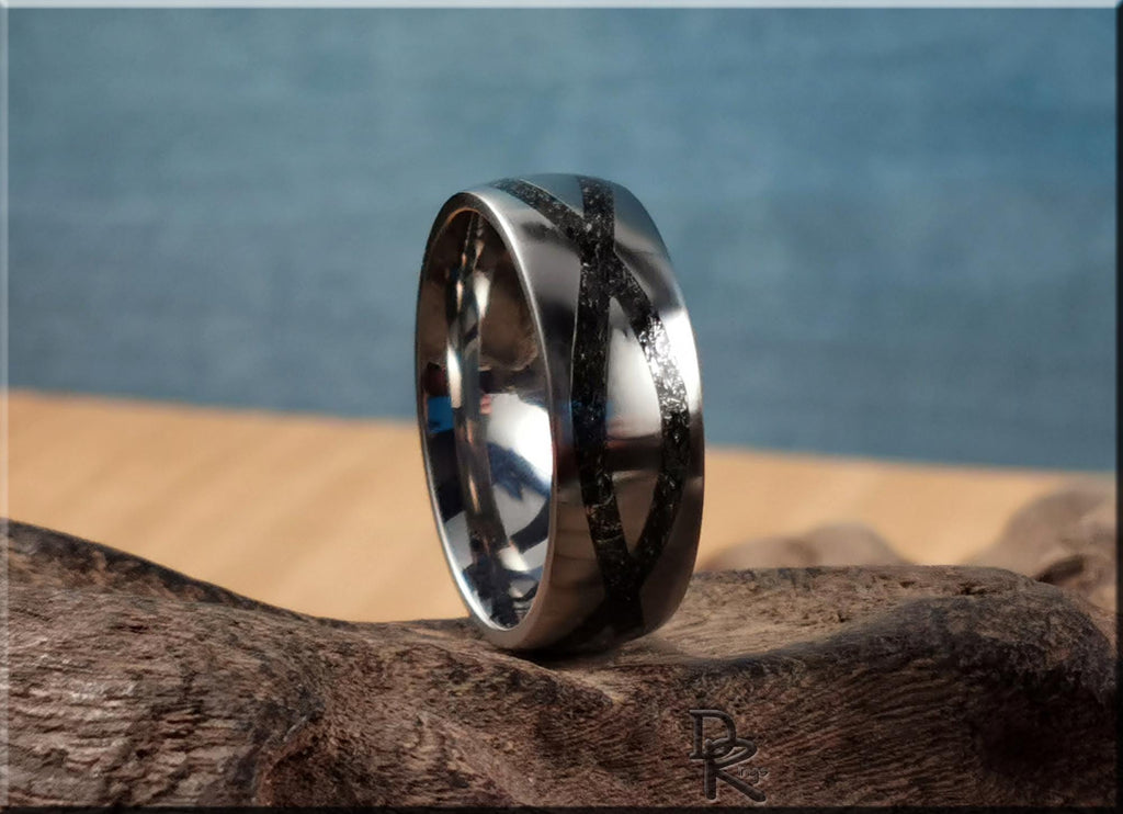 The 'Titanium Infinity' Ring w/Meteorite inlay - metal ring