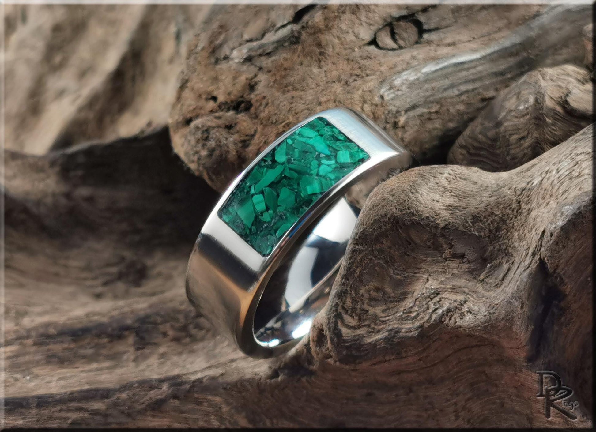 The 'Titanium Pocket' Ring w/Malachite inlay - metal ring