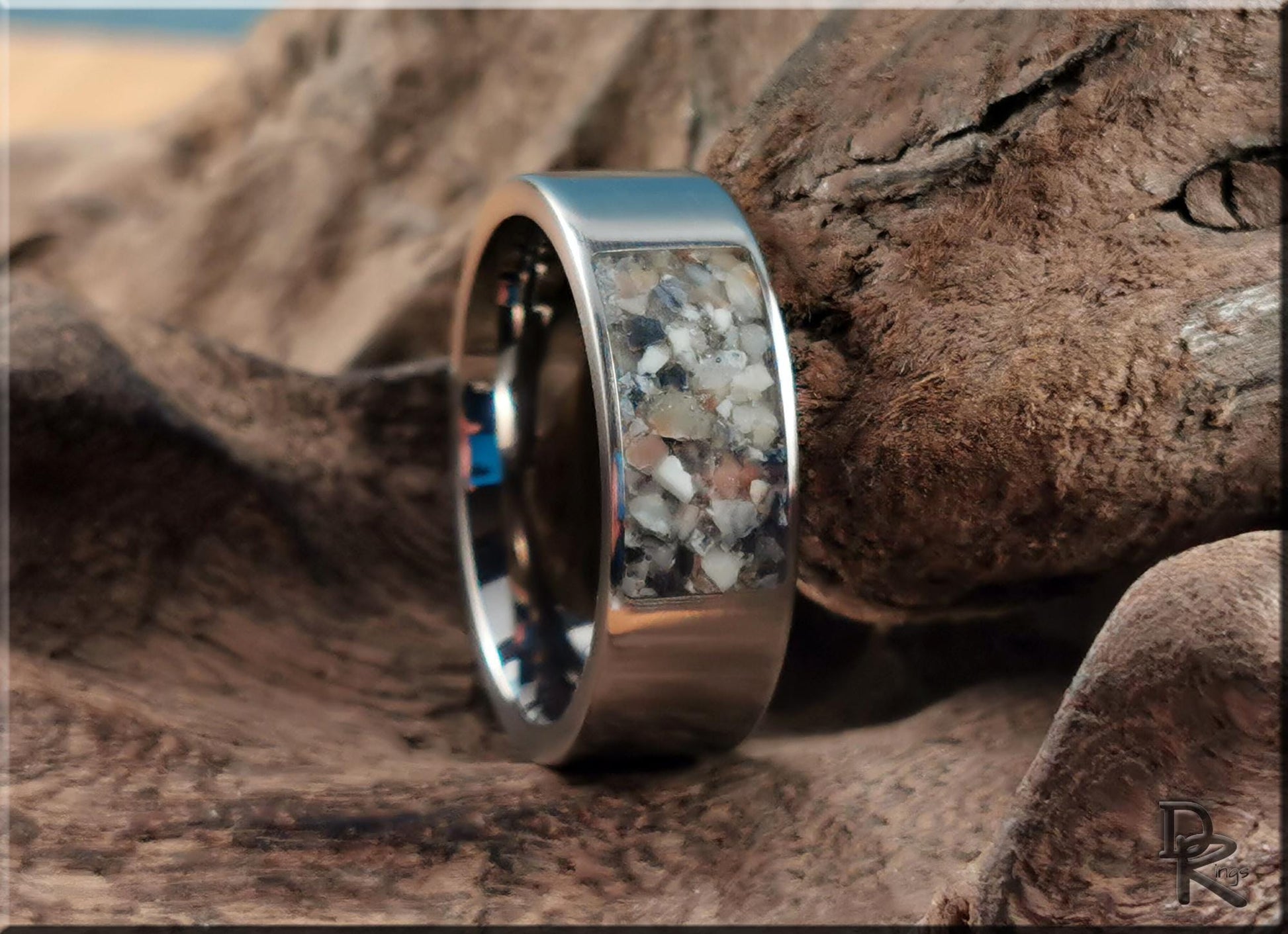 The 'Titanium Pocket' Ring w/Picture Jasper inlay - metal ring