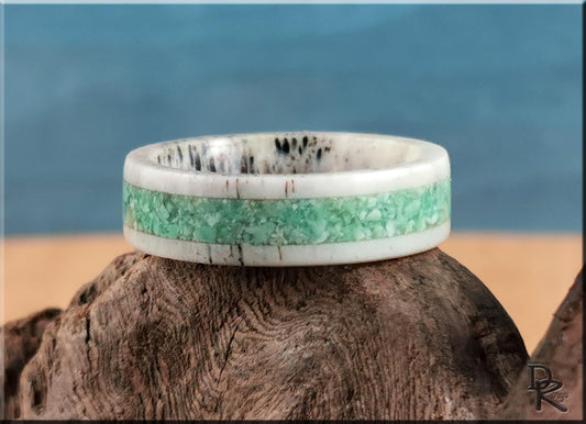 Deer Antler Channel Ring w/Nevada Apple Green Variscite inlay - antler ring