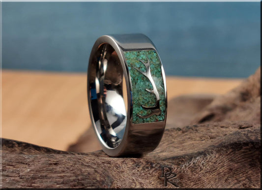 The 'Elkhorn' Titanium Ring w/Alacran Turquoise inlay - metal ring