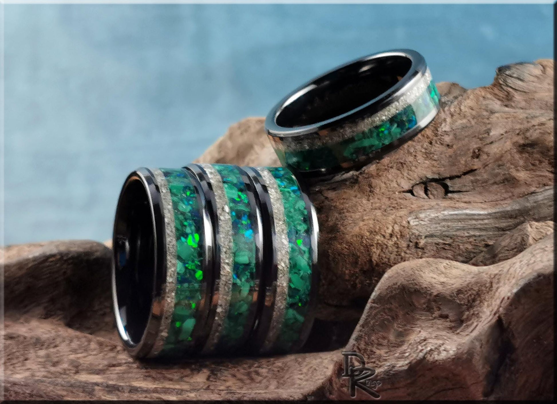 Custom Cremation Memorial Ring w/Ash, Malachite, and Opal inlay - ceramic ring