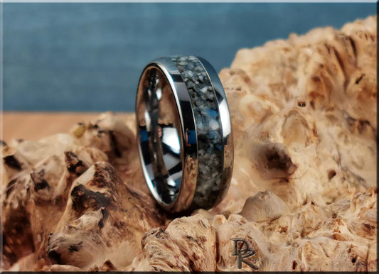 Domed Edge Tungsten Carbide Ring w/Rare K2 Blueberry Jasper inlay - metal ring