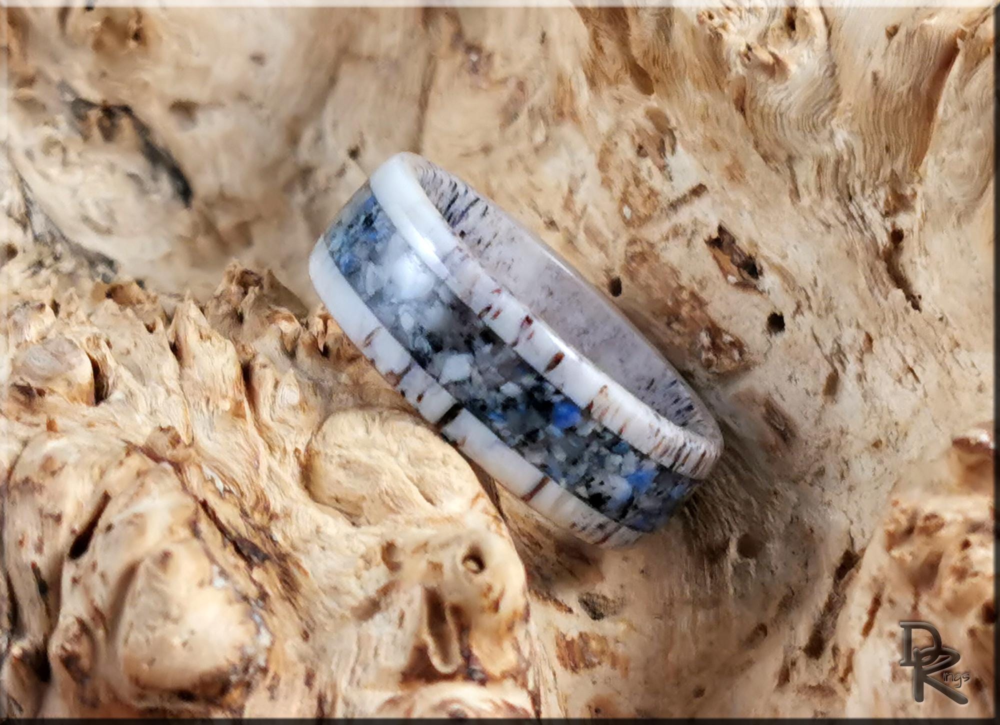 Deer Antler Channel Ring w/K2 Granite-Blueberry Jasper inlay - antler ring
