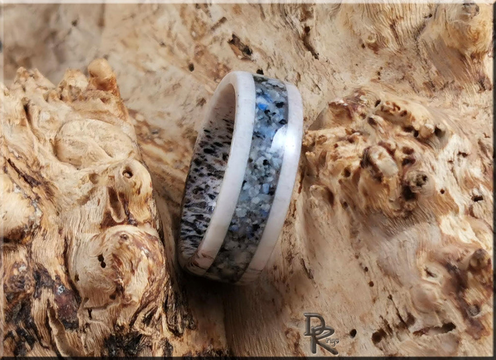 Deer Antler Channel Ring w/K2 Granite-Blueberry Jasper inlay - antler ring