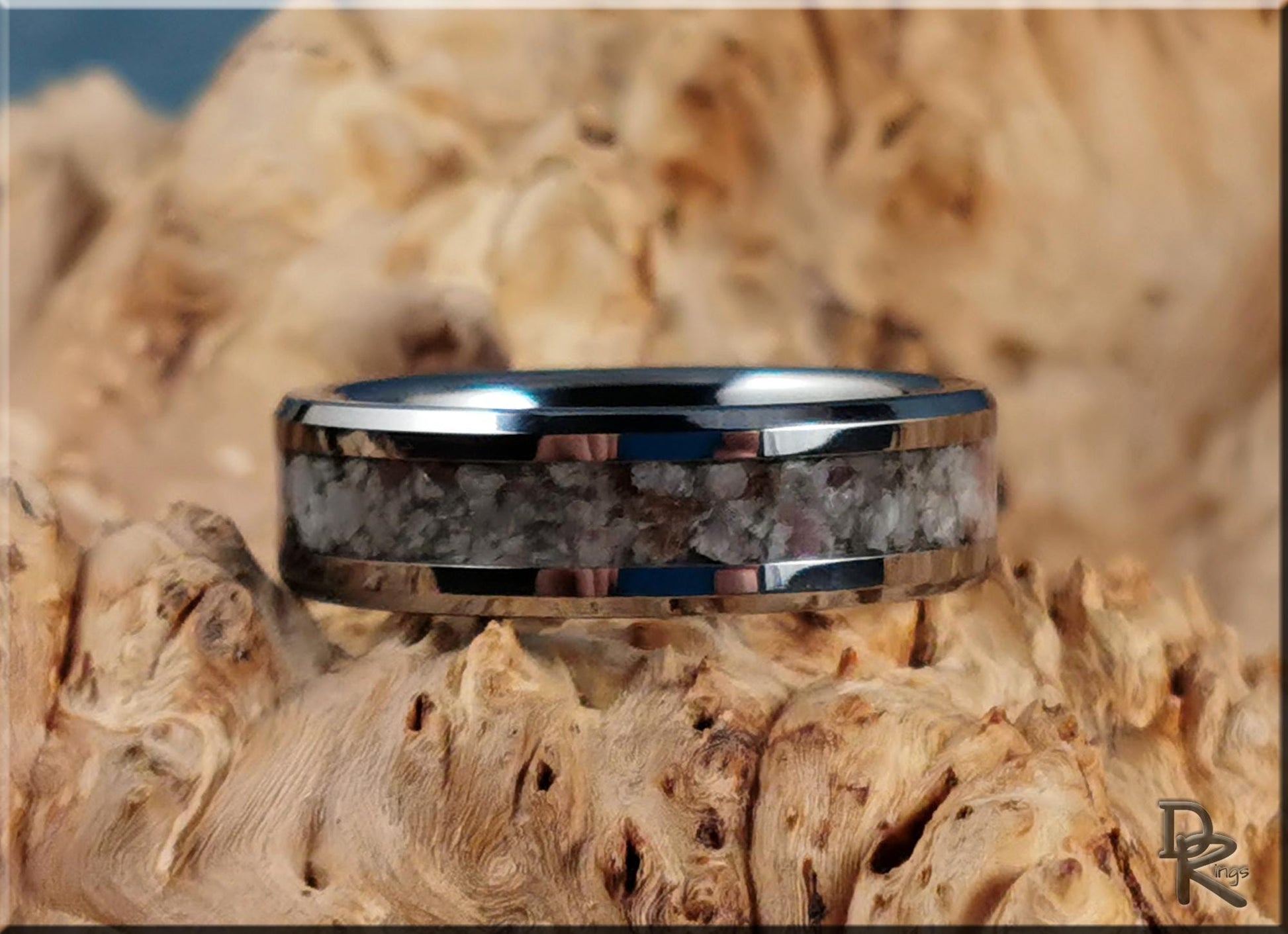 Tungsten Carbide Channel Ring w/Madagascar Eudialyte stone inlay - metal ring