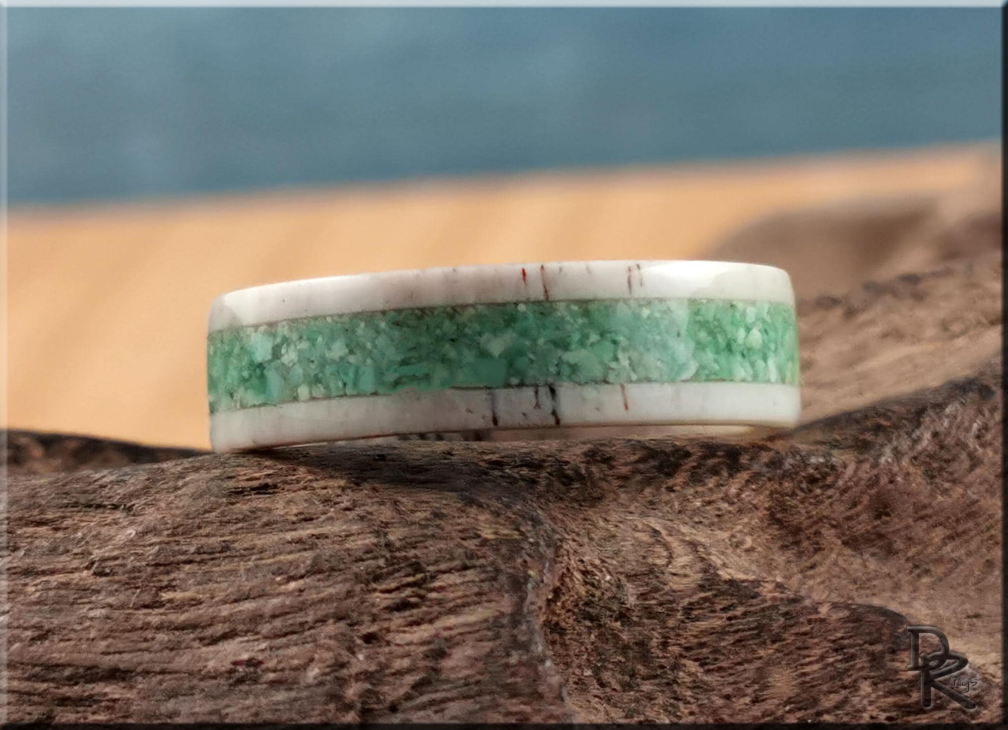 Deer Antler Channel Ring w/Nevada Apple Green Variscite inlay - antler ring