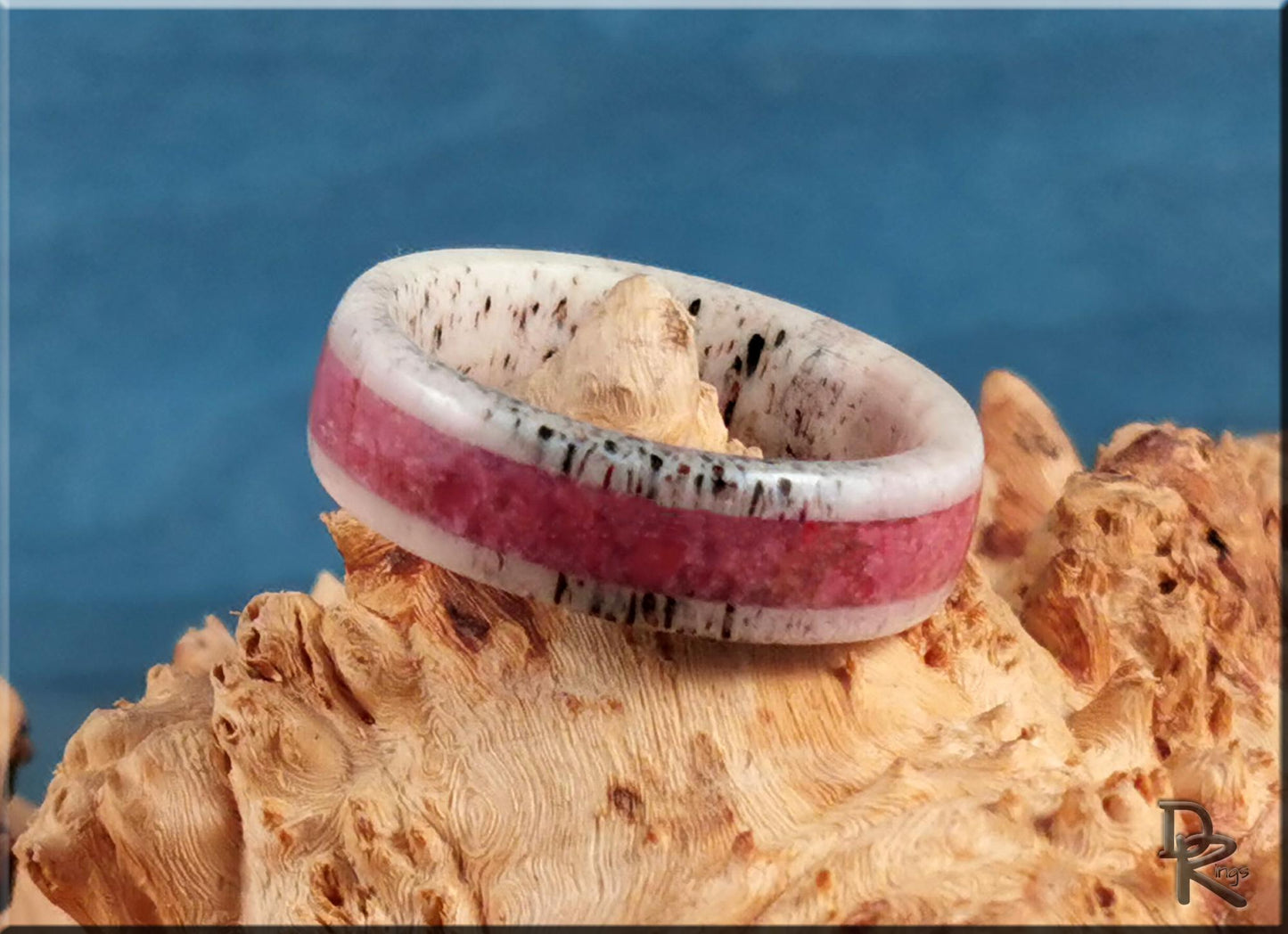 Deer Antler Channel Ring w/Norwegian Thulite inlay - antler ring