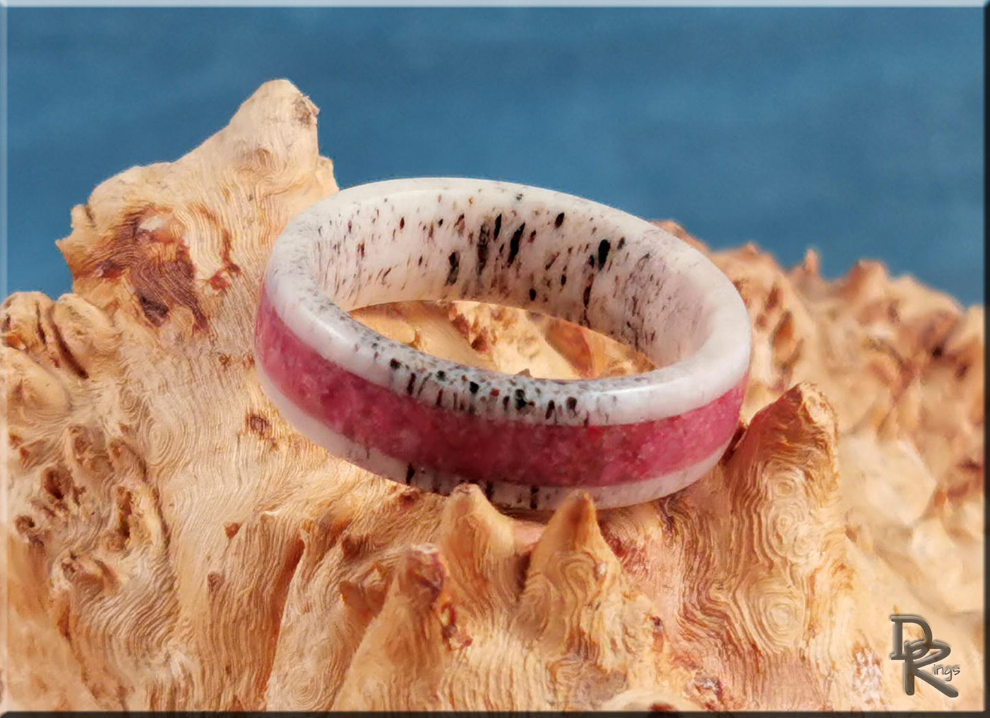 Deer Antler Channel Ring w/Norwegian Thulite inlay - antler ring