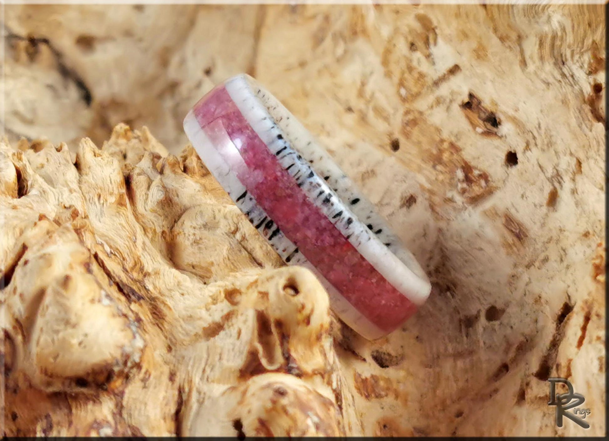 Deer Antler Channel Ring w/Norwegian Thulite inlay - antler ring