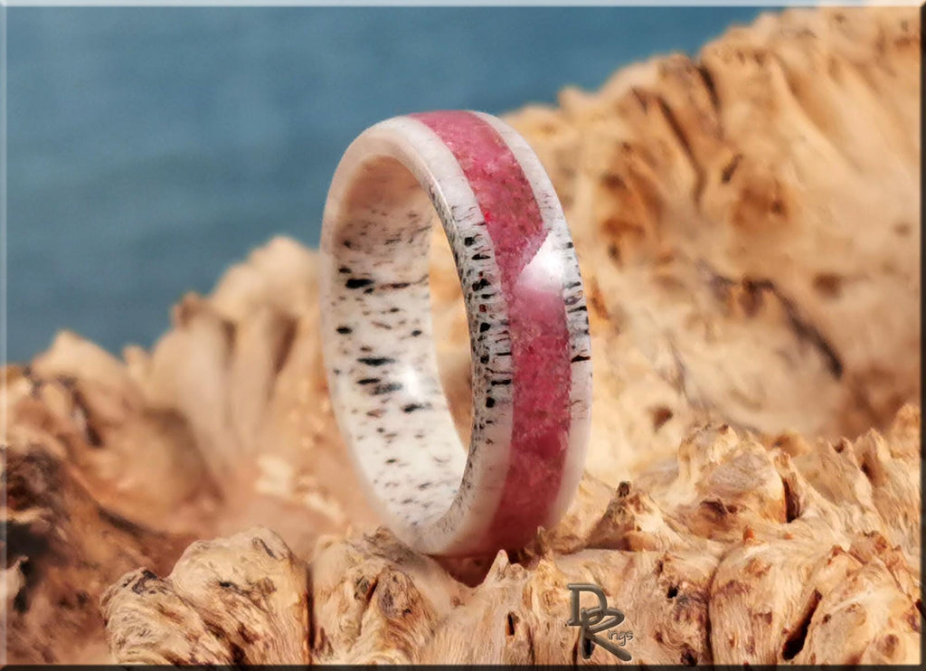 Deer Antler Channel Ring w/Norwegian Thulite inlay - antler ring