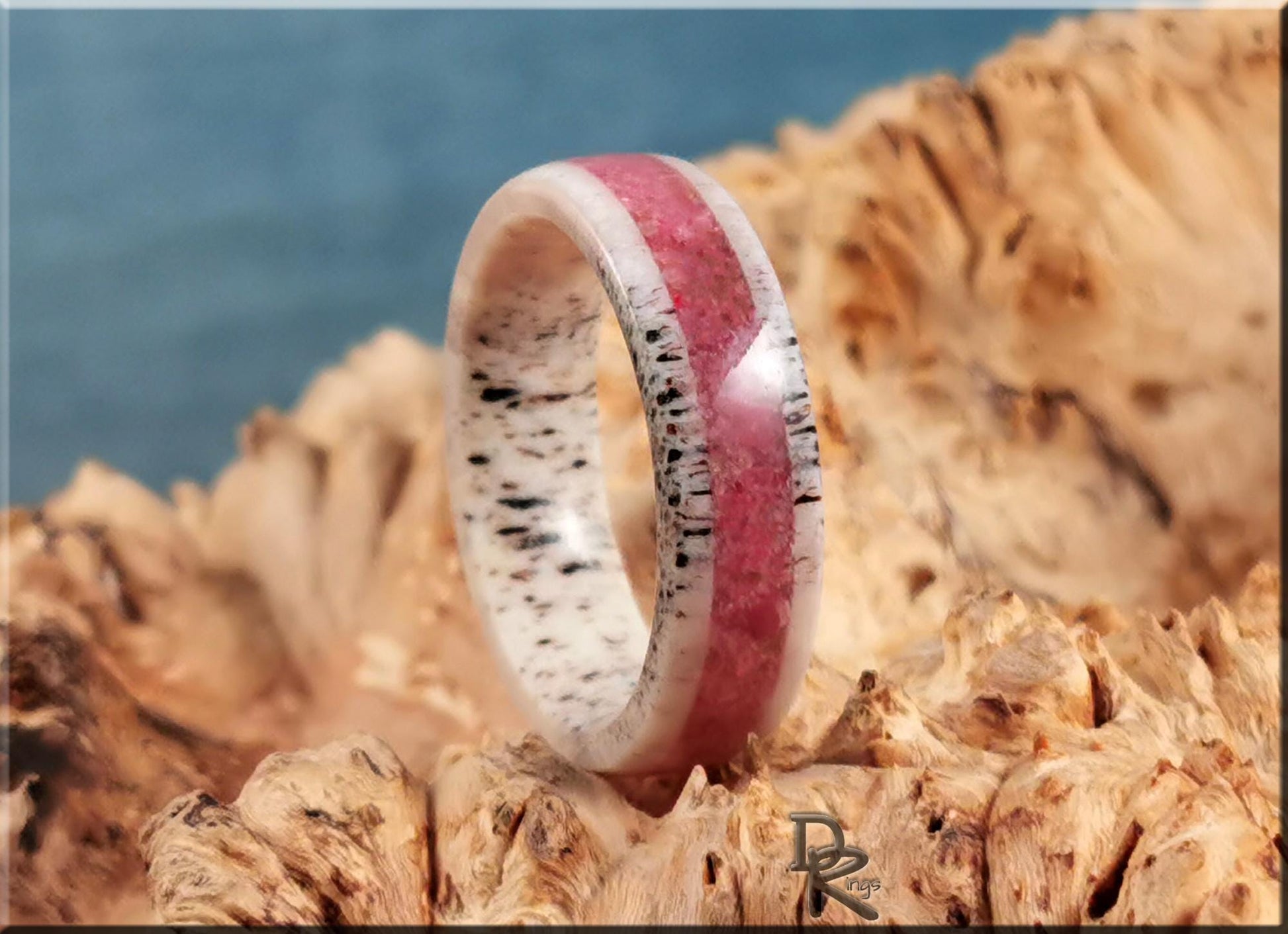 Deer Antler Channel Ring w/Norwegian Thulite inlay - antler ring