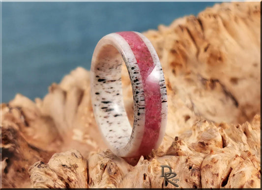 Deer Antler Channel Ring w/Norwegian Thulite inlay - antler ring