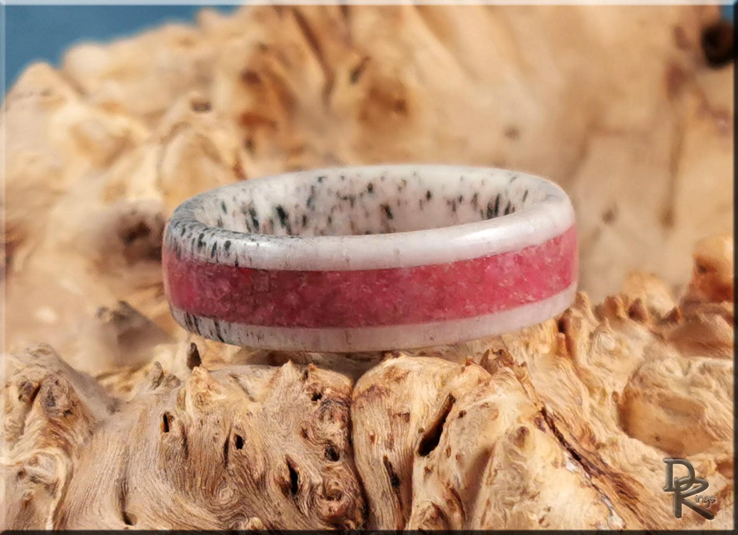 Deer Antler Channel Ring w/Norwegian Thulite inlay - antler ring