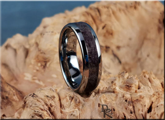 Tungsten Carbide Channel Ring w/Indian Amethyst stone inlay - metal ring