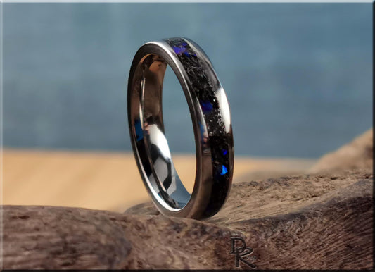 Titanium S-Wave 4mm Channel Ring w/Meteorite and Opal inlay - metal ring