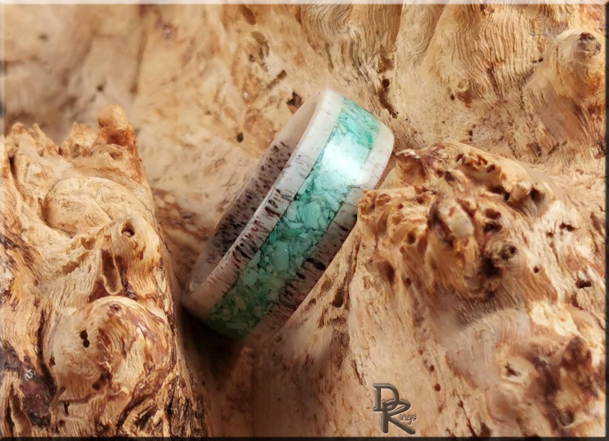 Deer Antler Channel Ring w/Peruvian Turquoise inlay - antler ring