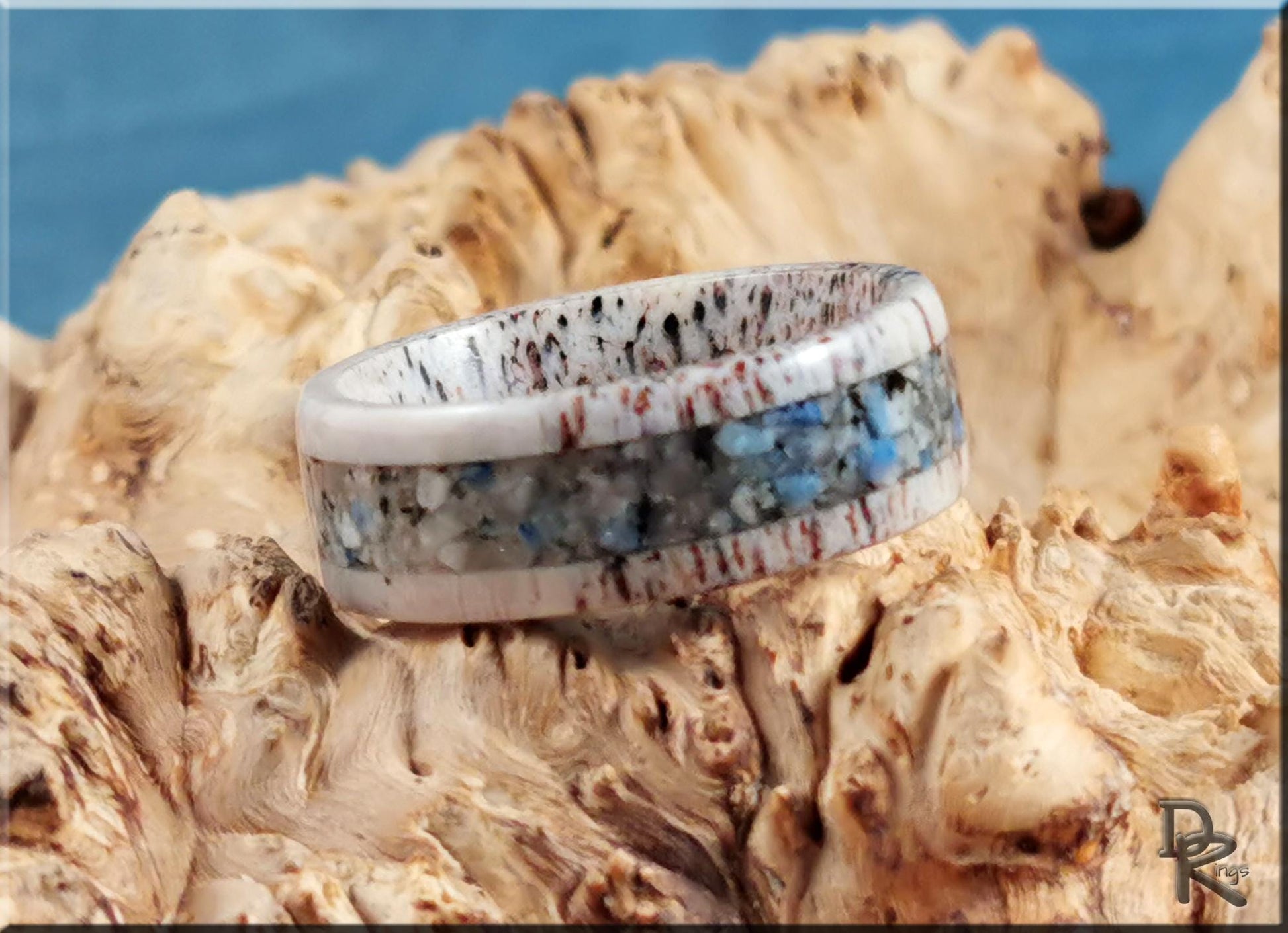 Deer Antler Channel Ring w/K2 Granite-Blueberry Jasper inlay - antler ring