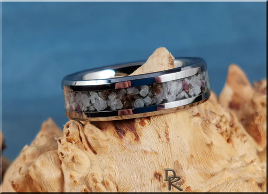 Tungsten Carbide Channel Ring w/Madagascar Eudialyte stone inlay - metal ring