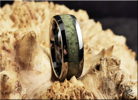 Tungsten Carbide Channel Ring w/Irish Connemara Marble inlay - metal ring