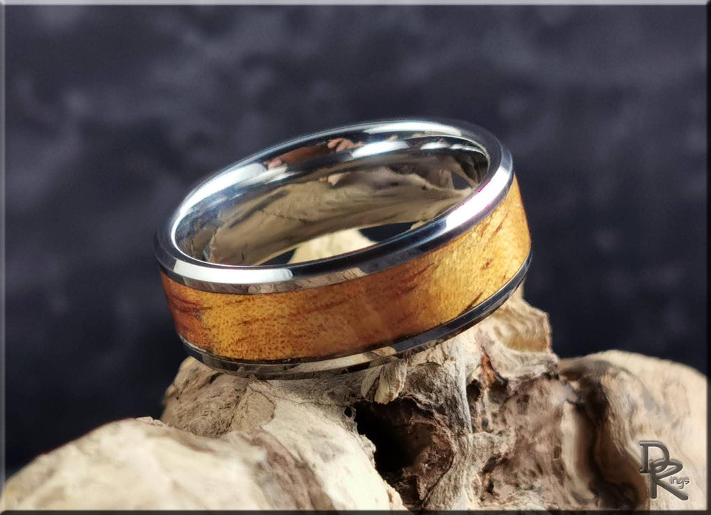 Tungsten Carbide Ring with Hawaiian Koa wood Inlay, Artisan Crafted