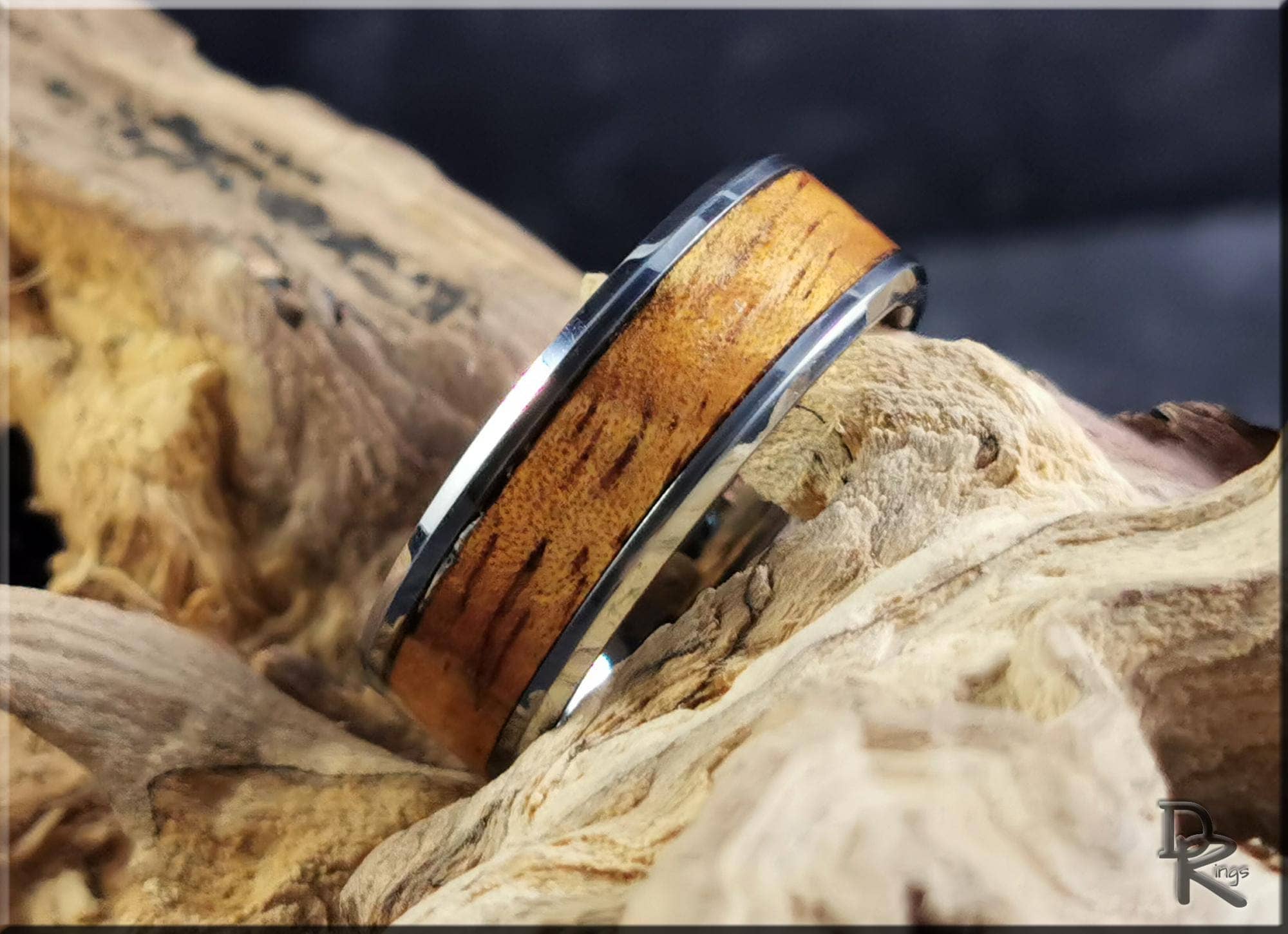 Tungsten Carbide Ring with Hawaiian Koa wood Inlay, Artisan Crafted