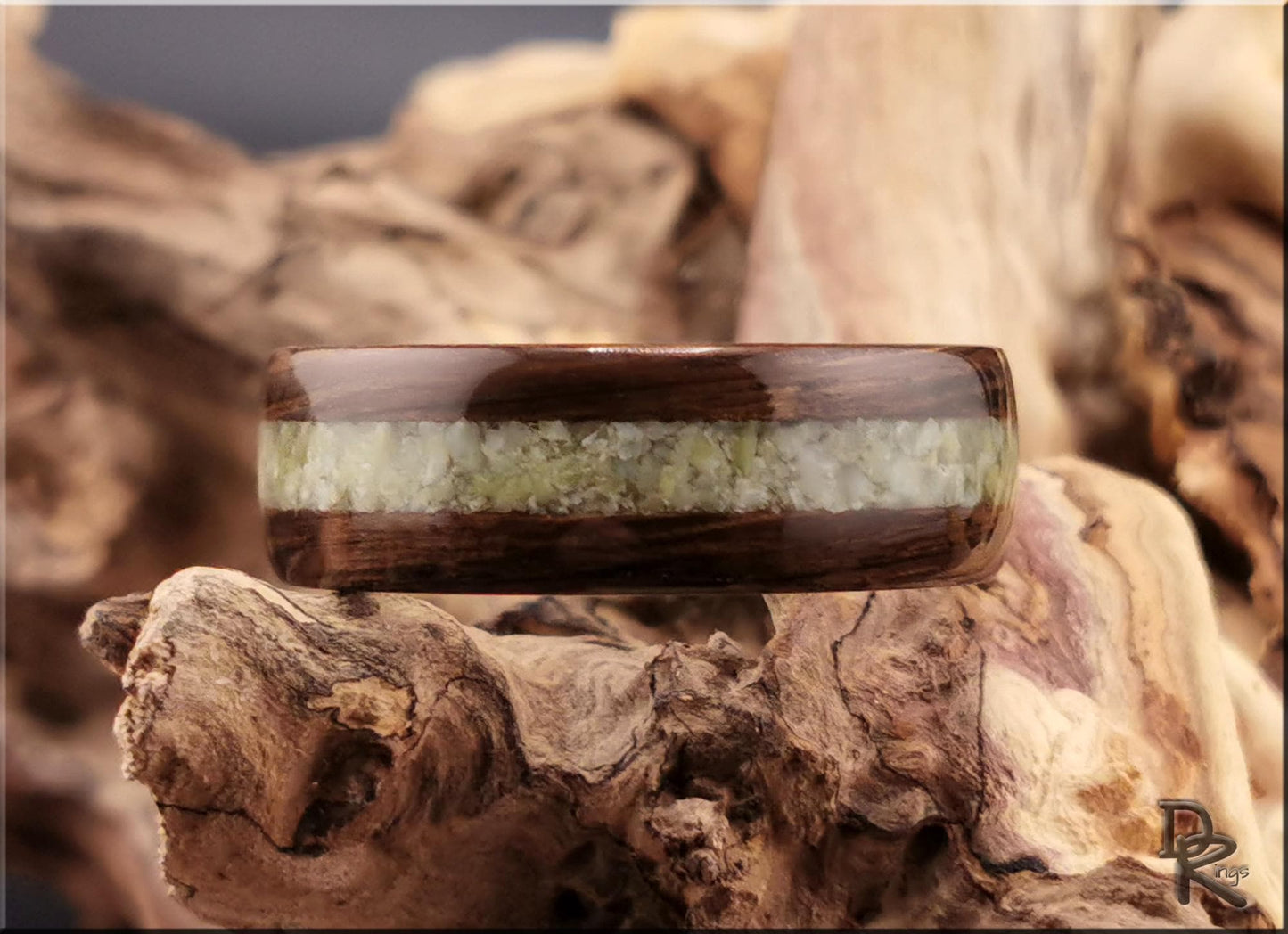 Bentwood Ring: Ancient Bog Oak, Irish Connemara inlay, Deer Antler core