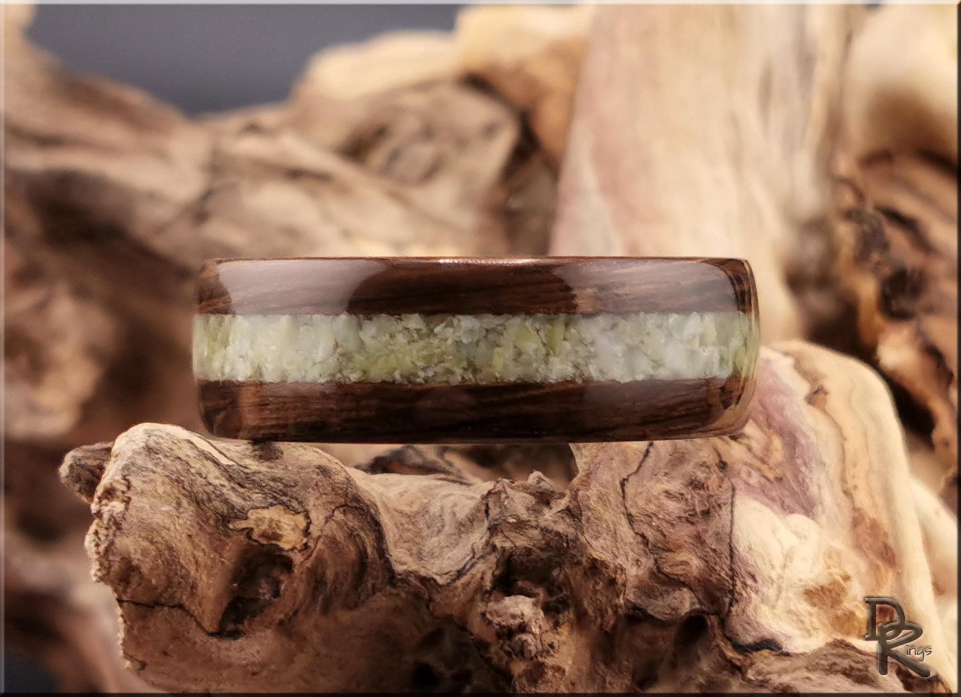 Bentwood Ring: Ancient Bog Oak, Irish Connemara inlay, Deer Antler core