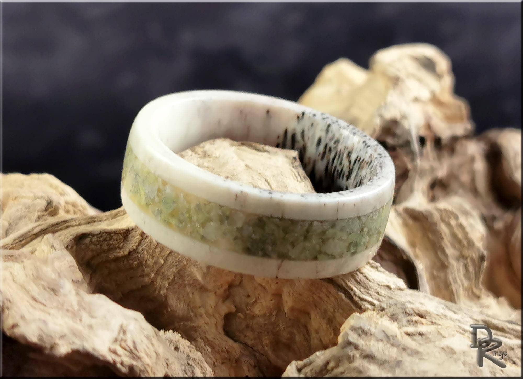Deer Antler Ring with Irish Connemara Marble inlay
