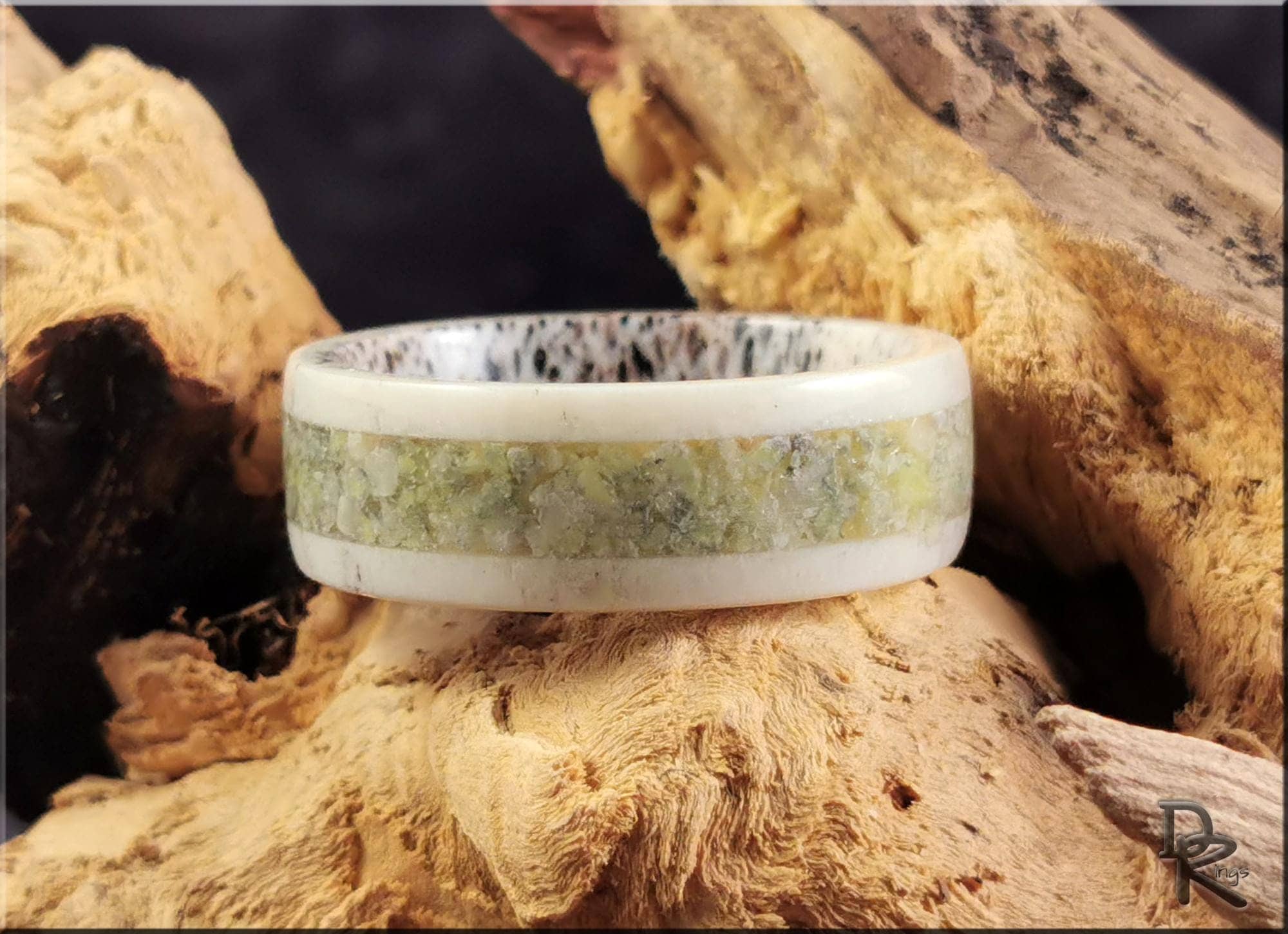 Deer Antler Ring with Irish Connemara Marble inlay