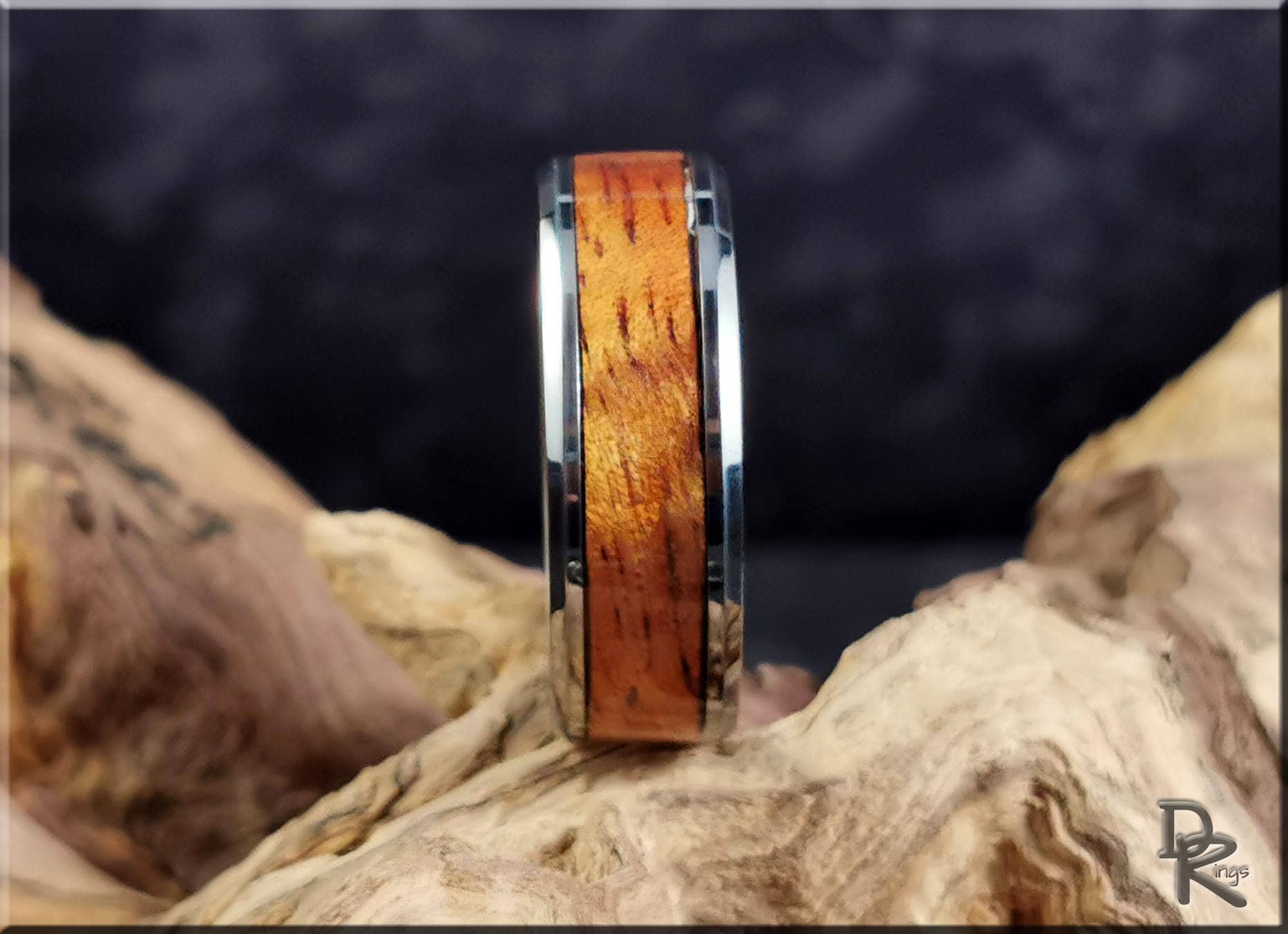 Tungsten Carbide Ring with Hawaiian Koa wood Inlay, Artisan Crafted
