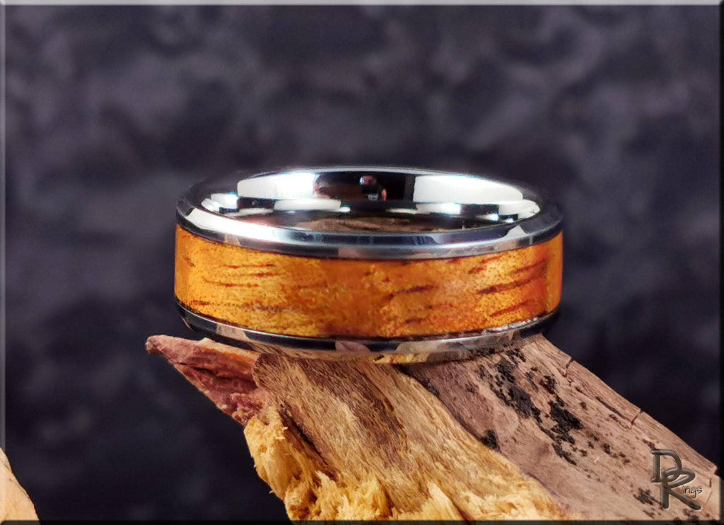 Tungsten Carbide Ring with Hawaiian Koa wood Inlay, Artisan Crafted