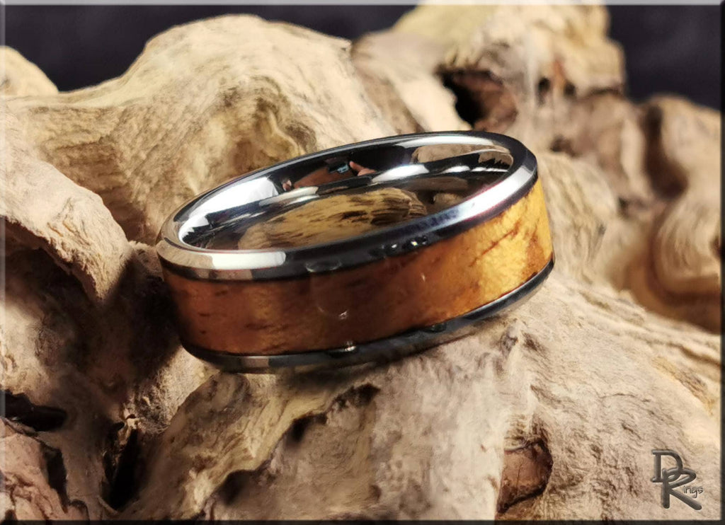 Tungsten Carbide Ring with Hawaiian Koa wood Inlay, Artisan Crafted