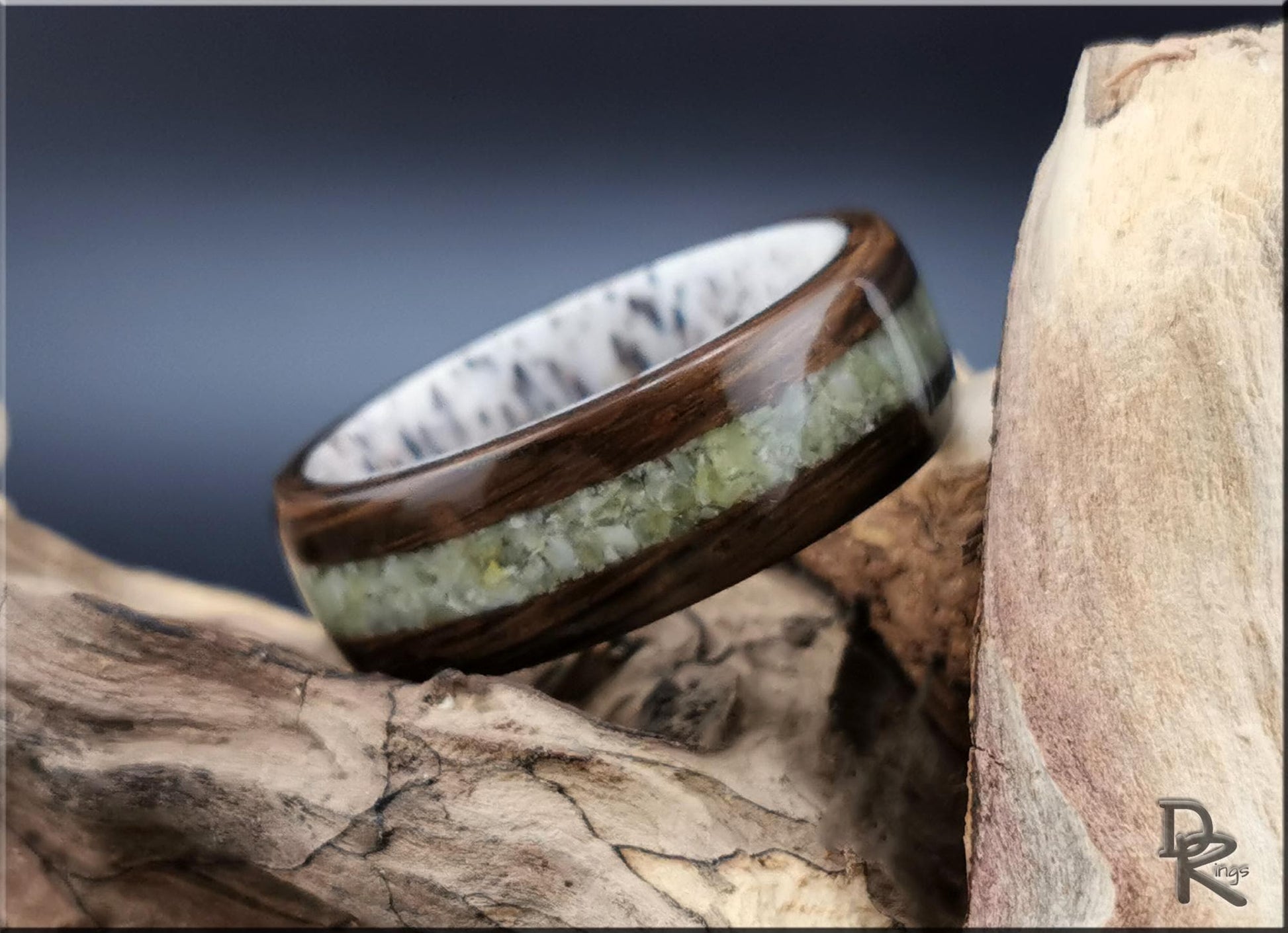 Bentwood Ring: Ancient Bog Oak, Irish Connemara inlay, Deer Antler core