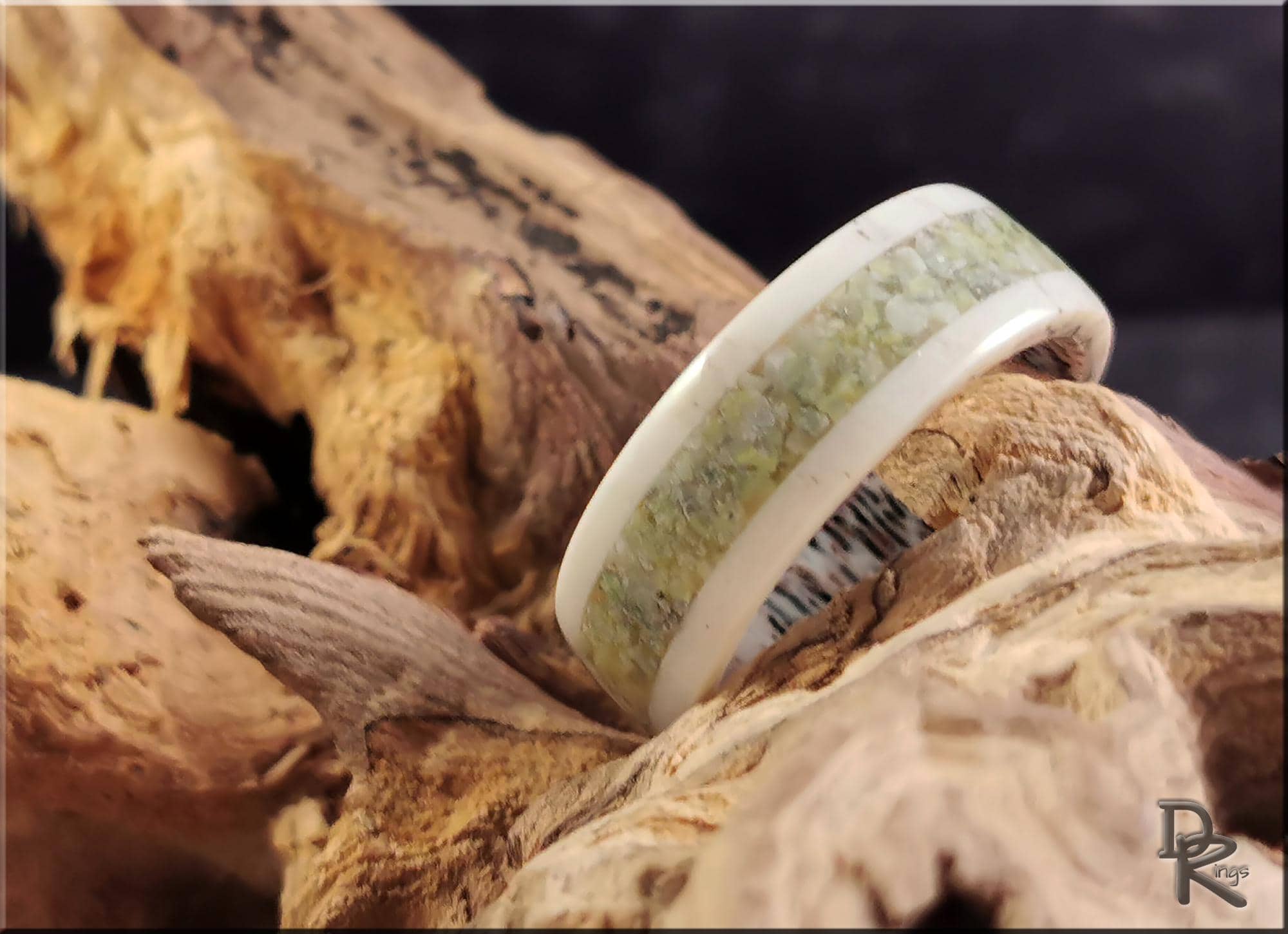 Deer Antler Ring with Irish Connemara Marble inlay