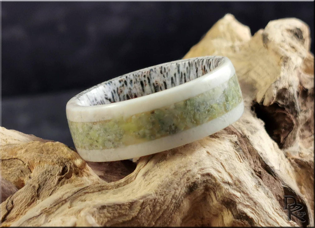 Deer Antler Ring with Irish Connemara Marble inlay
