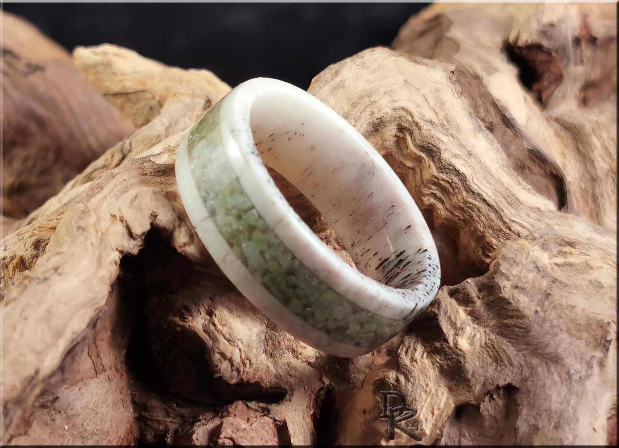 Deer Antler Ring with Irish Connemara Marble inlay