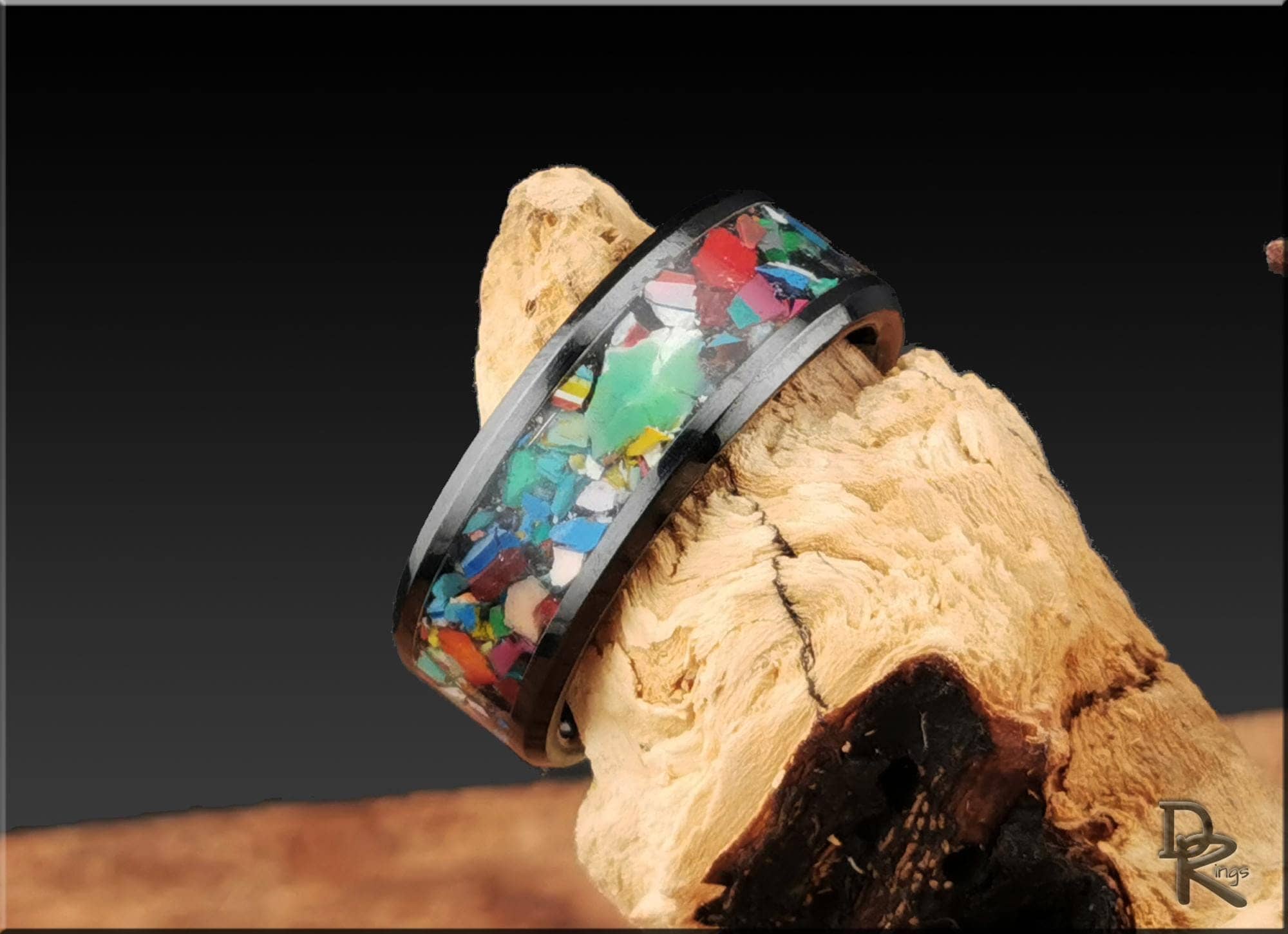Black Ceramic Ring with Surfite inlay