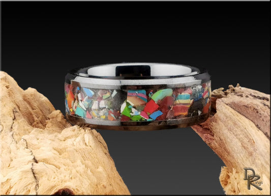 Black Ceramic Ring with Surfite inlay