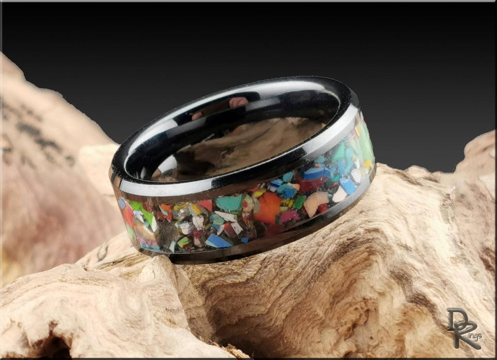 Black Ceramic Ring with Surfite inlay