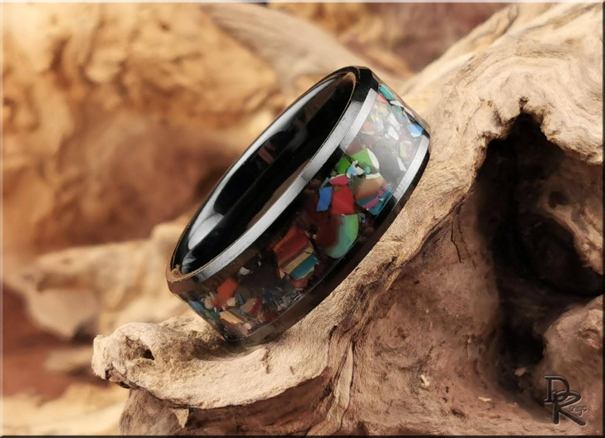 Black Ceramic Ring with Surfite inlay