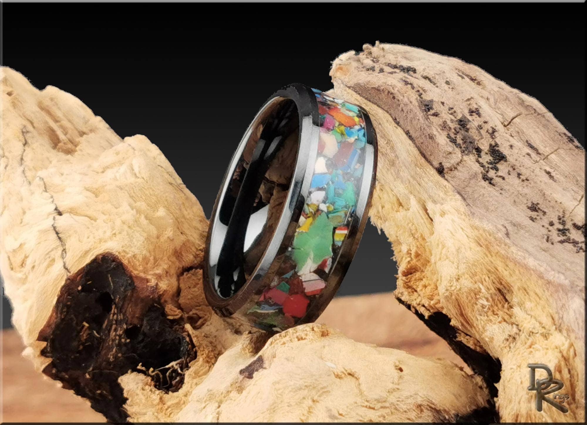 Black Ceramic Ring with Surfite inlay