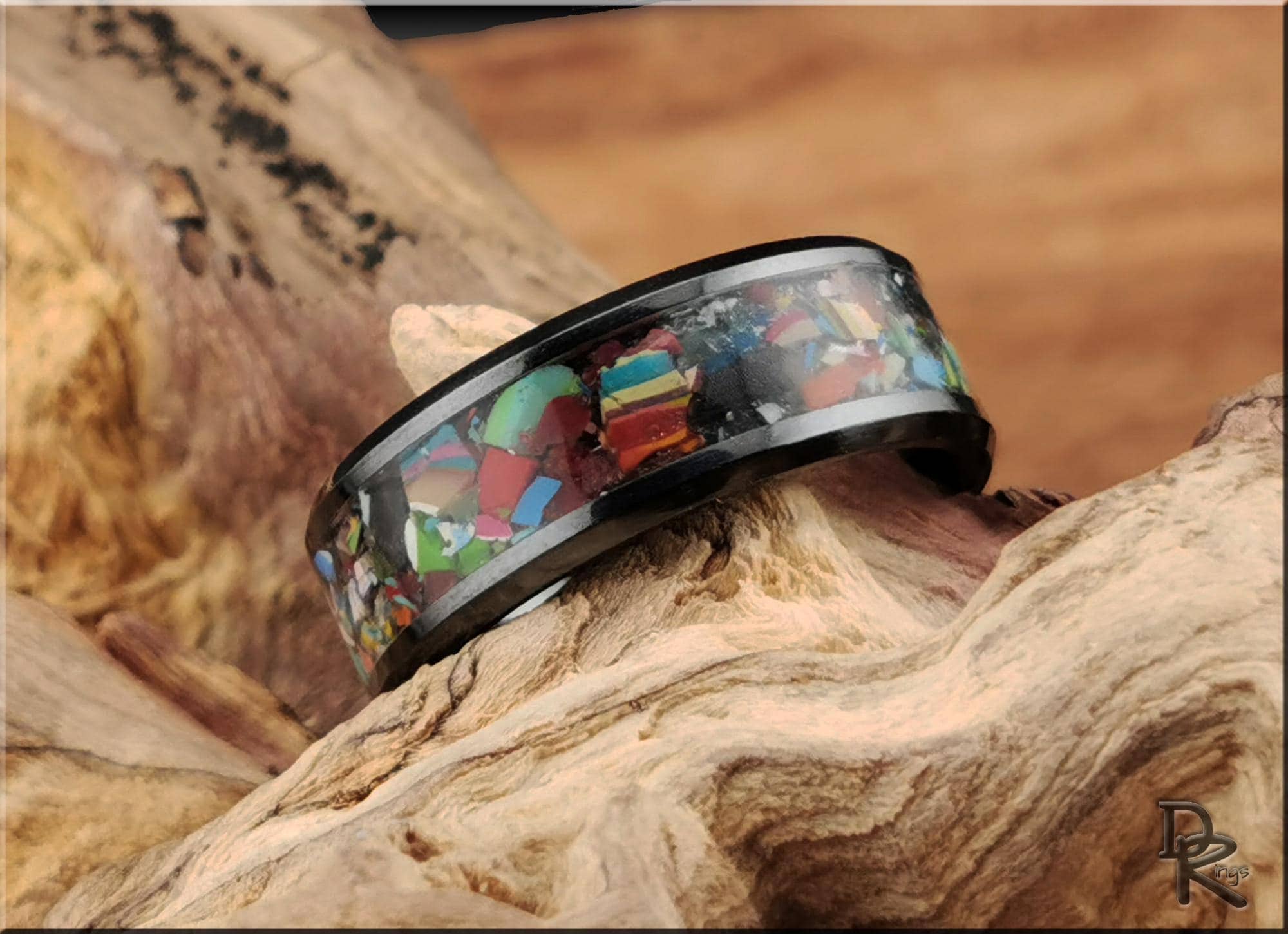 Black Ceramic Ring with Surfite inlay