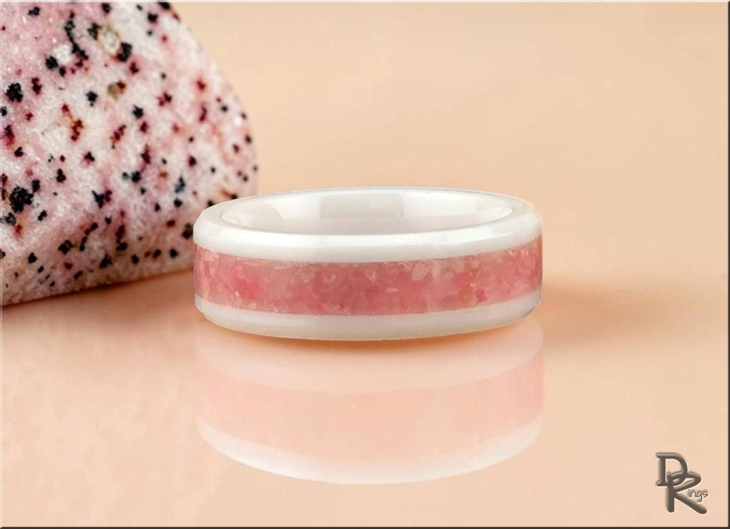 White Ceramic Ring with Norwegian Thulite inlay